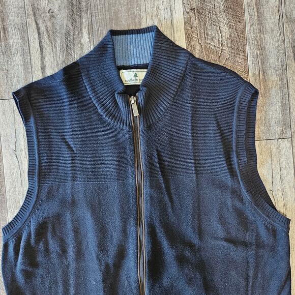 Southern Pines Sweater Vest Full Zip Golf Mens Size Large Pockets Knit Leather - Picture 2 of 13